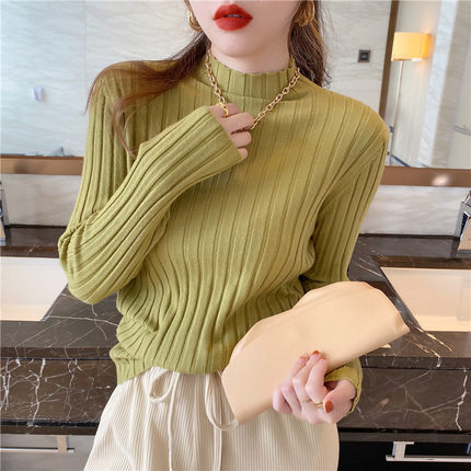 Women's White Knitted Half Turtleneck Top
