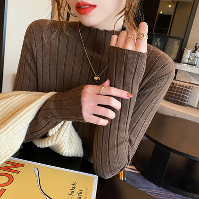 Women's White Knitted Half Turtleneck Top