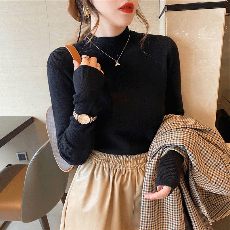 Women's Half Turtleneck Knitted Sweater - Autumn/Winter Slim Fit Bottoming Shirt