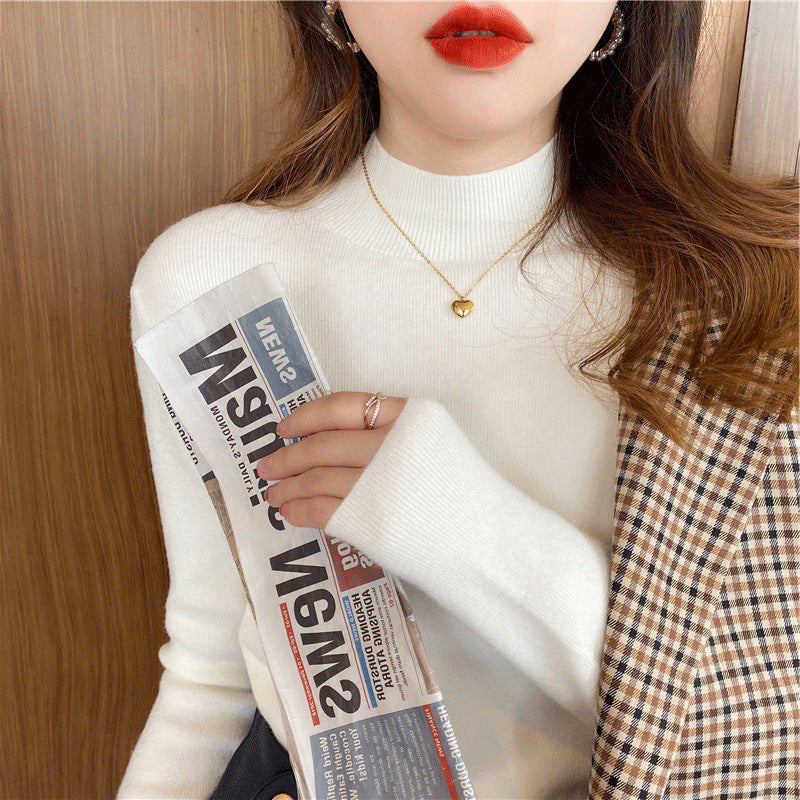 Women's Half Turtleneck Knitted Sweater - Autumn/Winter Slim Fit Bottoming Shirt