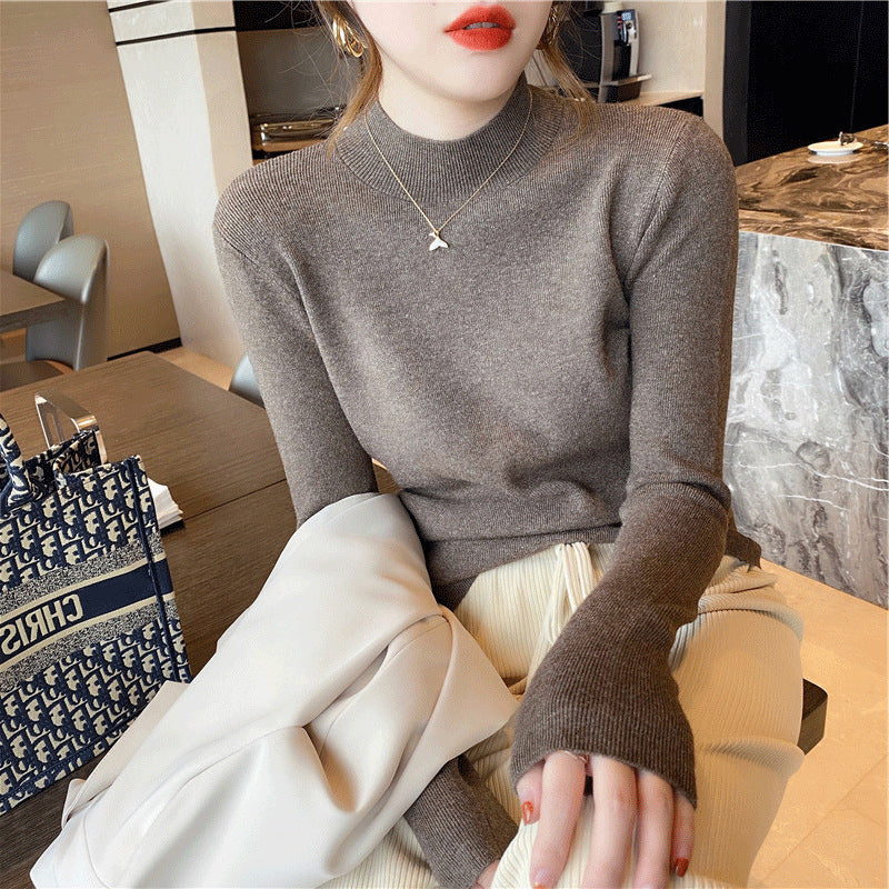 Women's Half Turtleneck Knitted Sweater - Autumn/Winter Slim Fit Bottoming Shirt