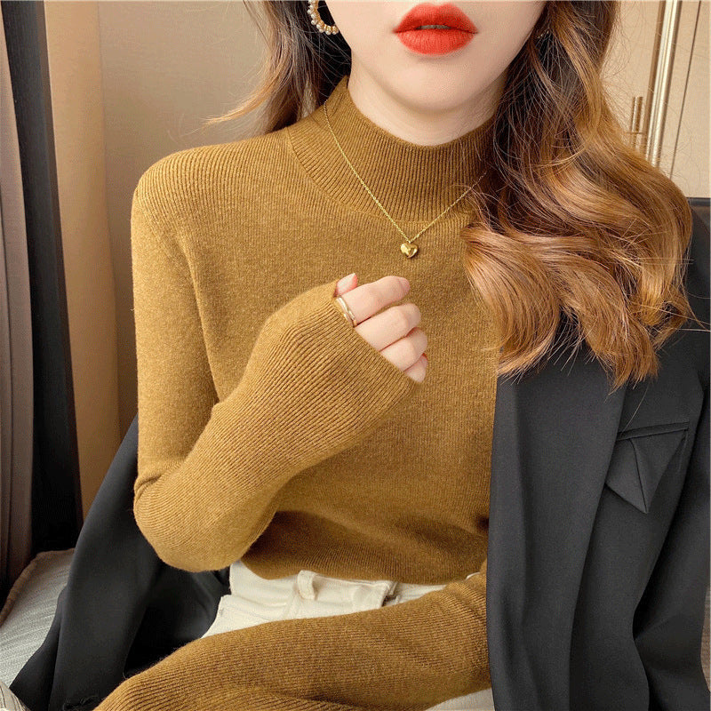 Women's Half Turtleneck Knitted Sweater - Autumn/Winter Slim Fit Bottoming Shirt