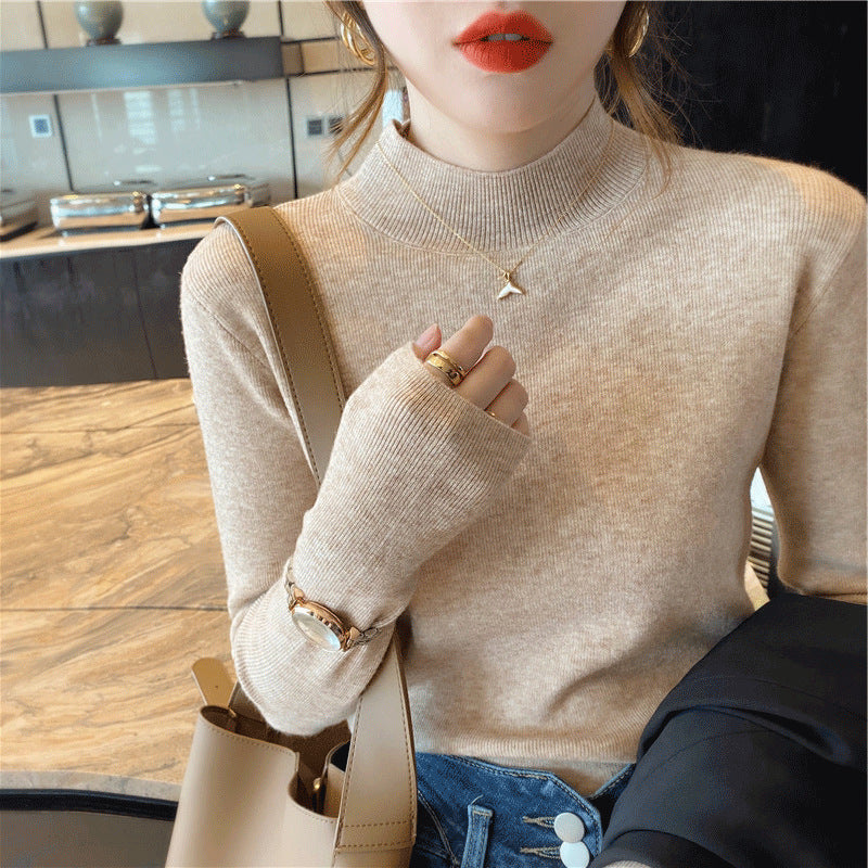 Women's Half Turtleneck Knitted Sweater - Autumn/Winter Slim Fit Bottoming Shirt