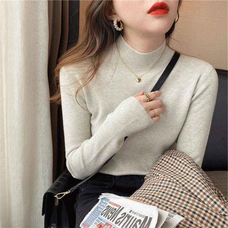Women's Half Turtleneck Knitted Sweater - Autumn/Winter Slim Fit Bottoming Shirt