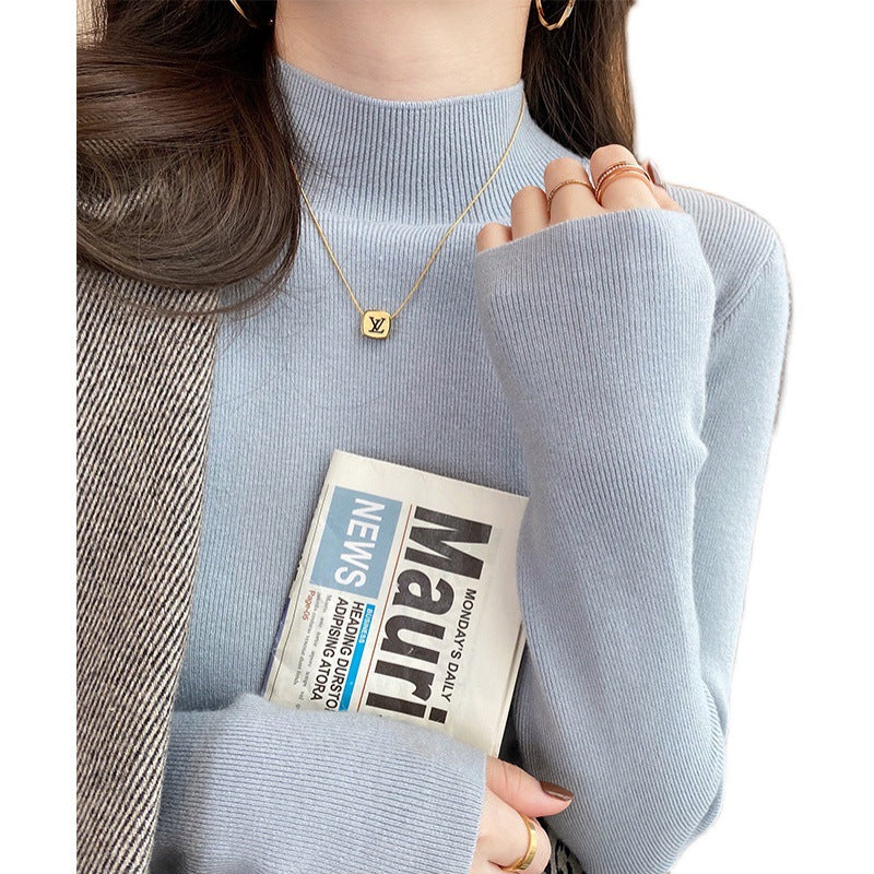 Women's Half Turtleneck Knitted Sweater - Autumn/Winter Slim Fit Bottoming Shirt