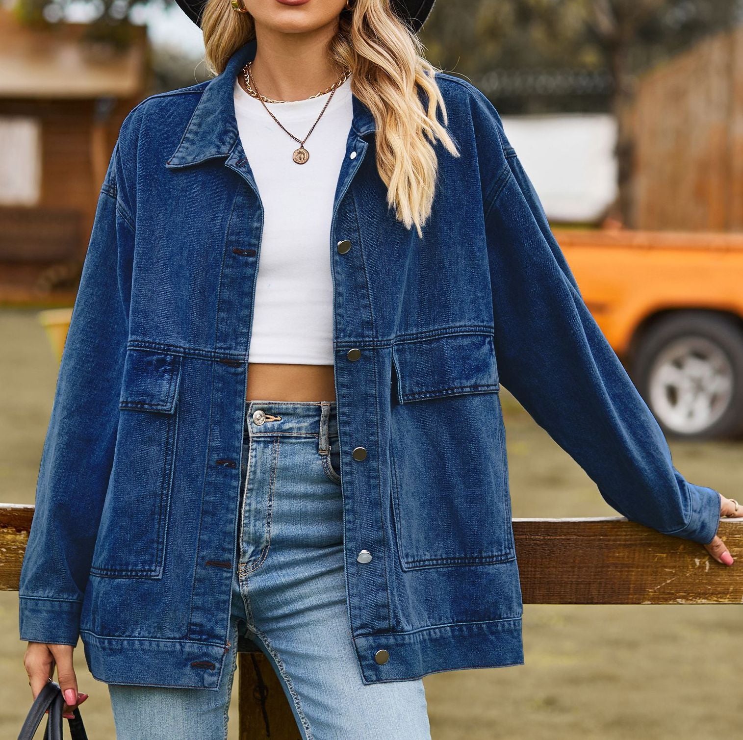 Women's Retro Slim-Fit Loose Denim Jacket - Classic Casual Jean Outerwear Top