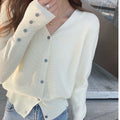Autumn Women's V-Neck Knitted Cardigan Jacket - Cozy Button-Down Sweater with Pockets