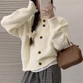 Women's Loose Fit Short Sweater Jacket - Curled Stand Collar Design