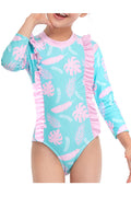 Kids Girls Ruffle Decoration Quarter Sleeve One Piece Swimwear
