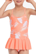Kids Girls Summer Holiday Leaves Printed One Piece Swimwear