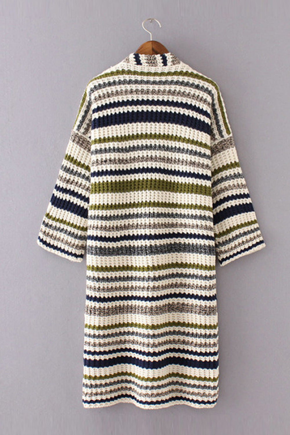 Women Multi Colored Stripes V-Neck Front Open Warm Cardigan