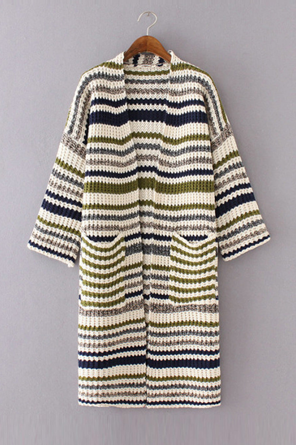 Women Multi Colored Stripes V-Neck Front Open Warm Cardigan