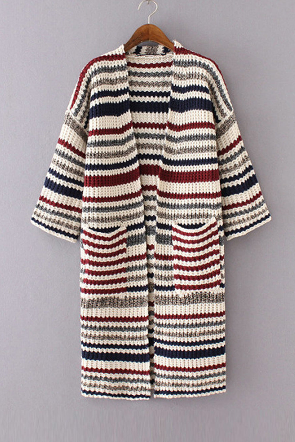 Women Multi Colored Stripes V-Neck Front Open Warm Cardigan