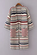 Women Multi Colored Stripes V-Neck Front Open Warm Cardigan