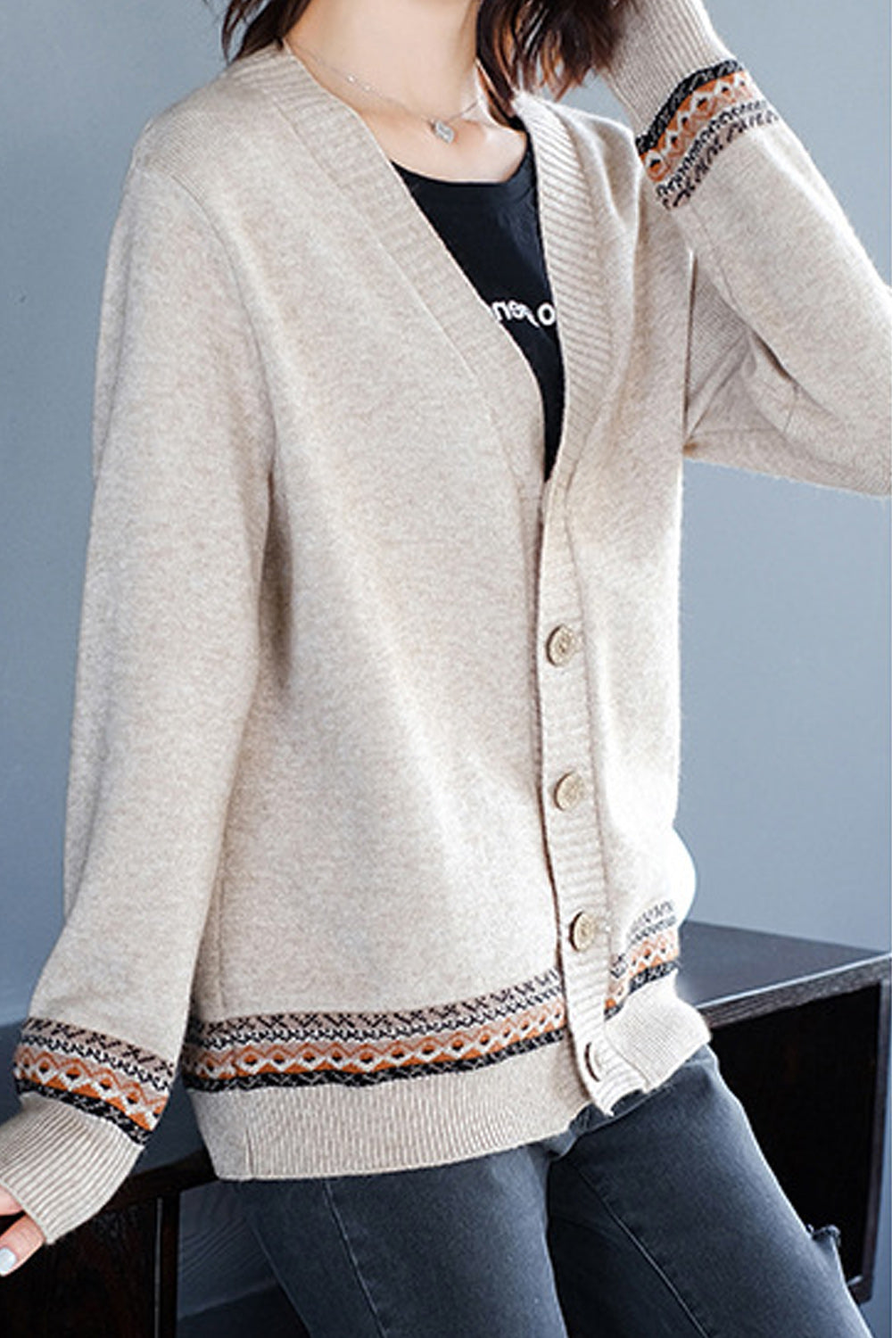 Women Long Sleeve Elegant Solid Pattern Thick Winter Cardigan
