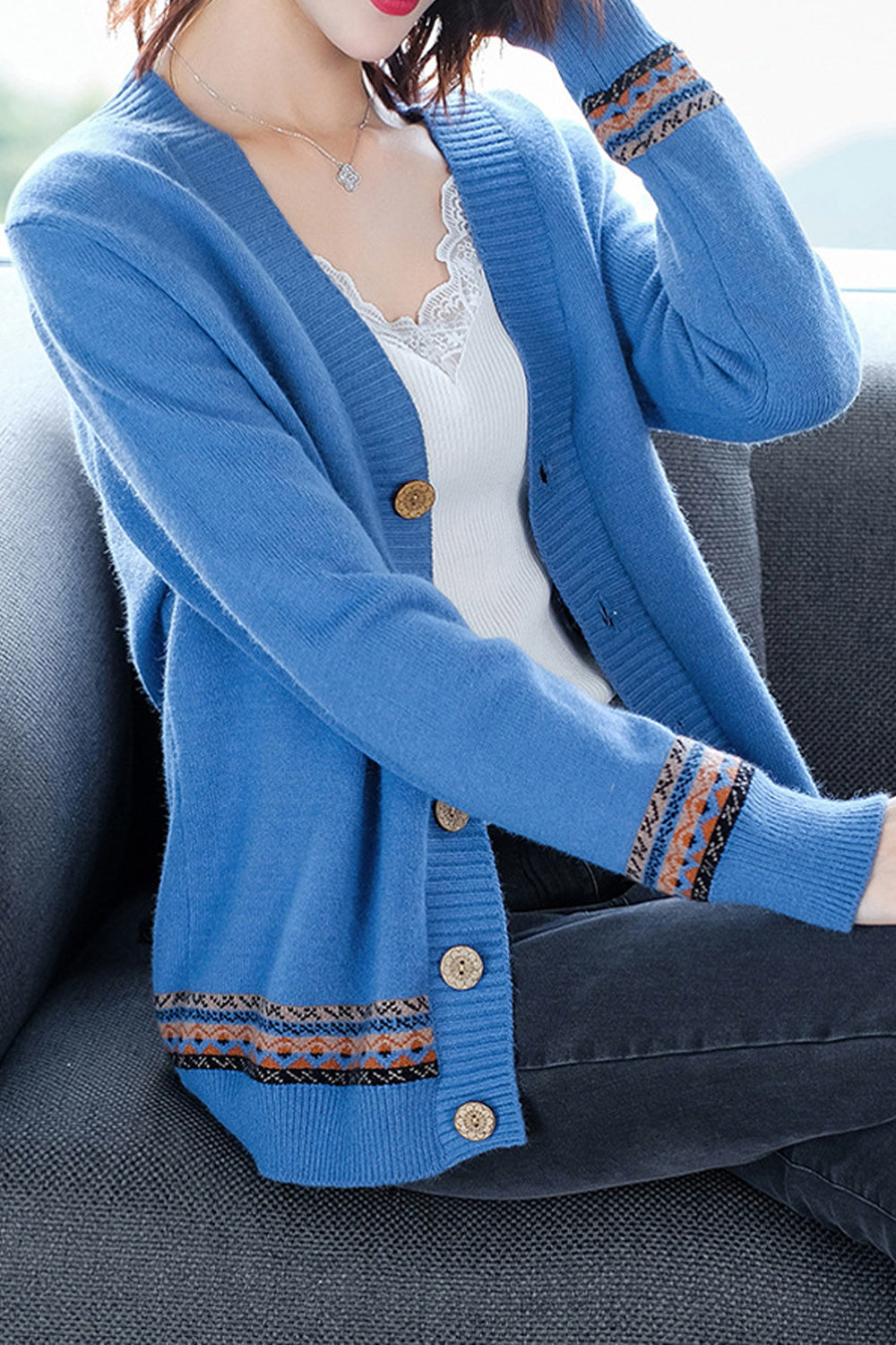 Women Long Sleeve Elegant Solid Pattern Thick Winter Cardigan