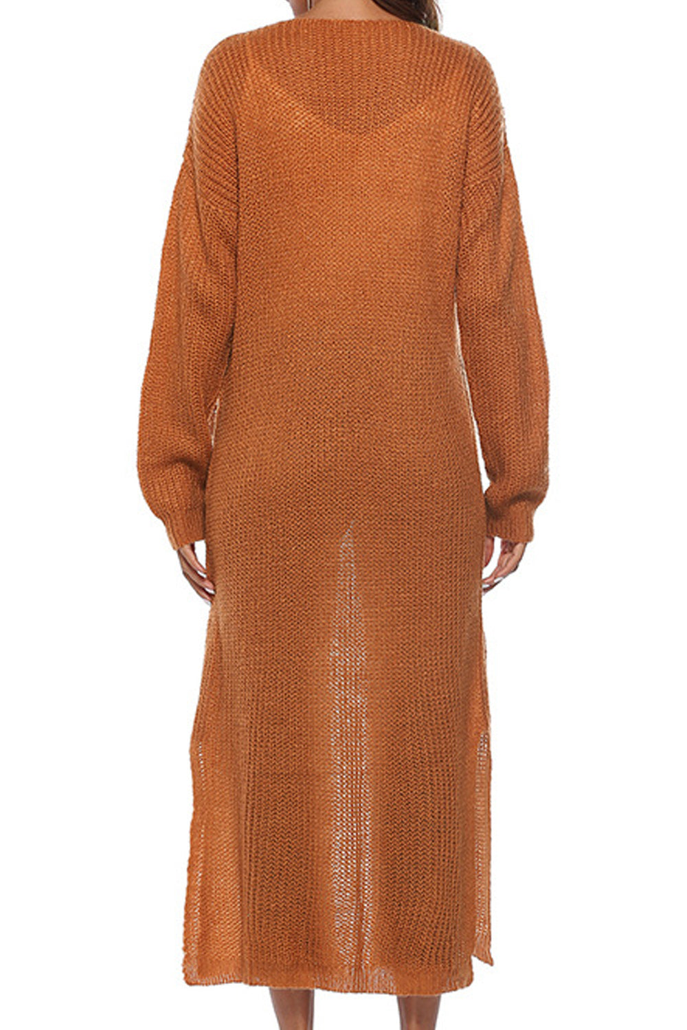 Women Long Length Solid Pattern Cozy Knitted Cardigan