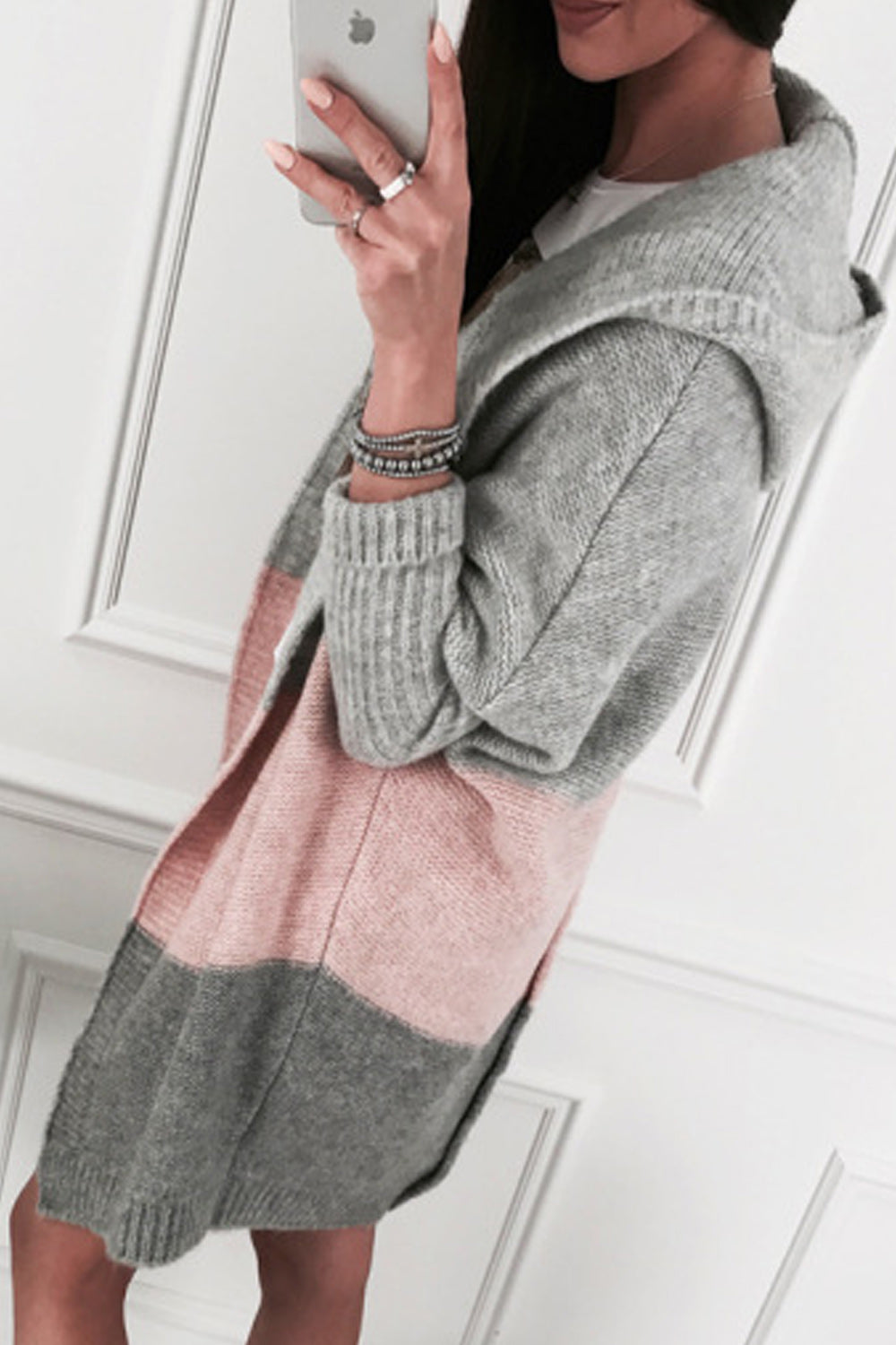 Women Mid Length Comfy Hood Neck Thick Cardigan