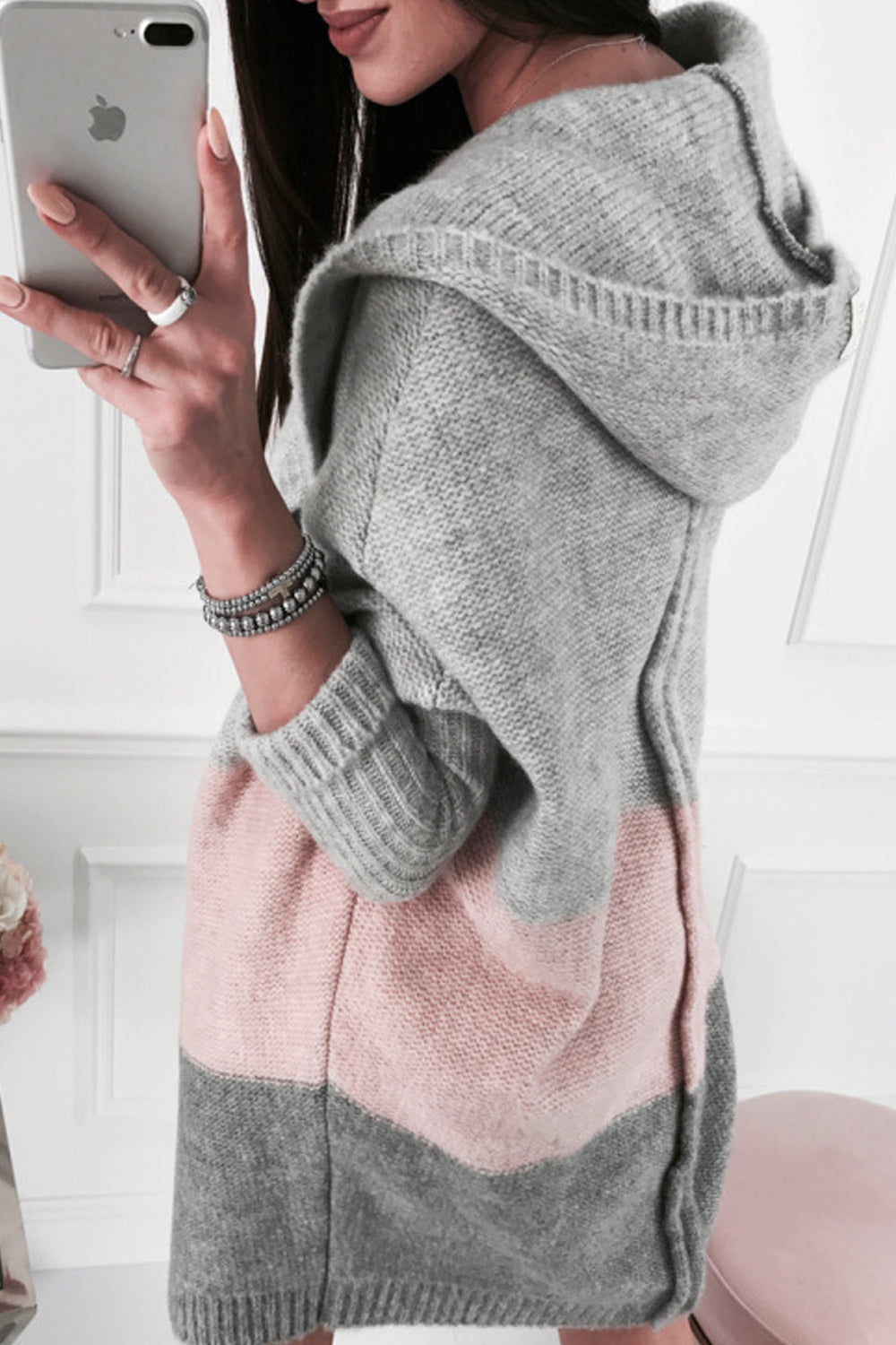 Women Mid Length Comfy Hood Neck Thick Cardigan