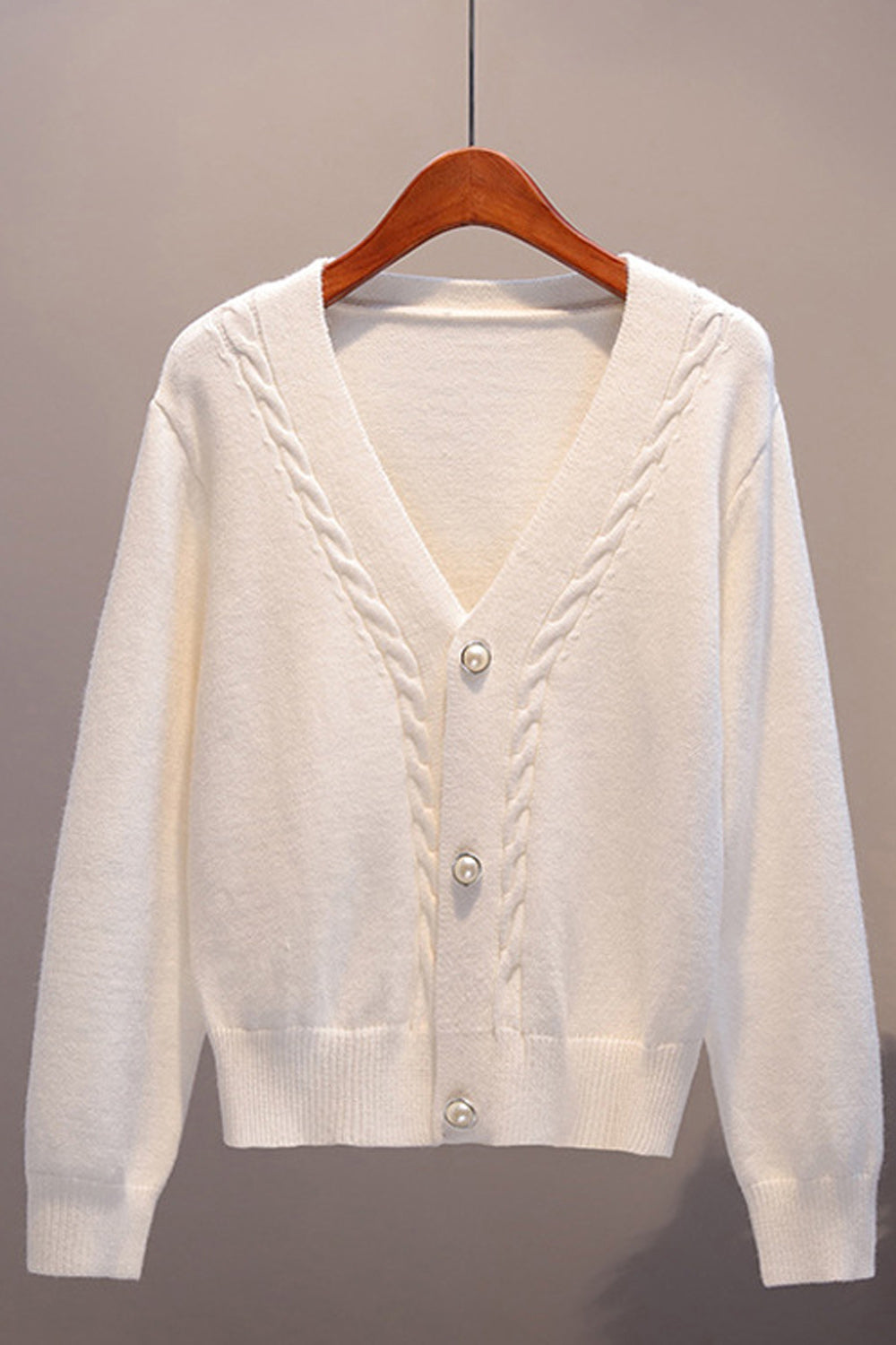 Women Button Closure Long Sleeve V-Neck Elegant Trendy Cardigan