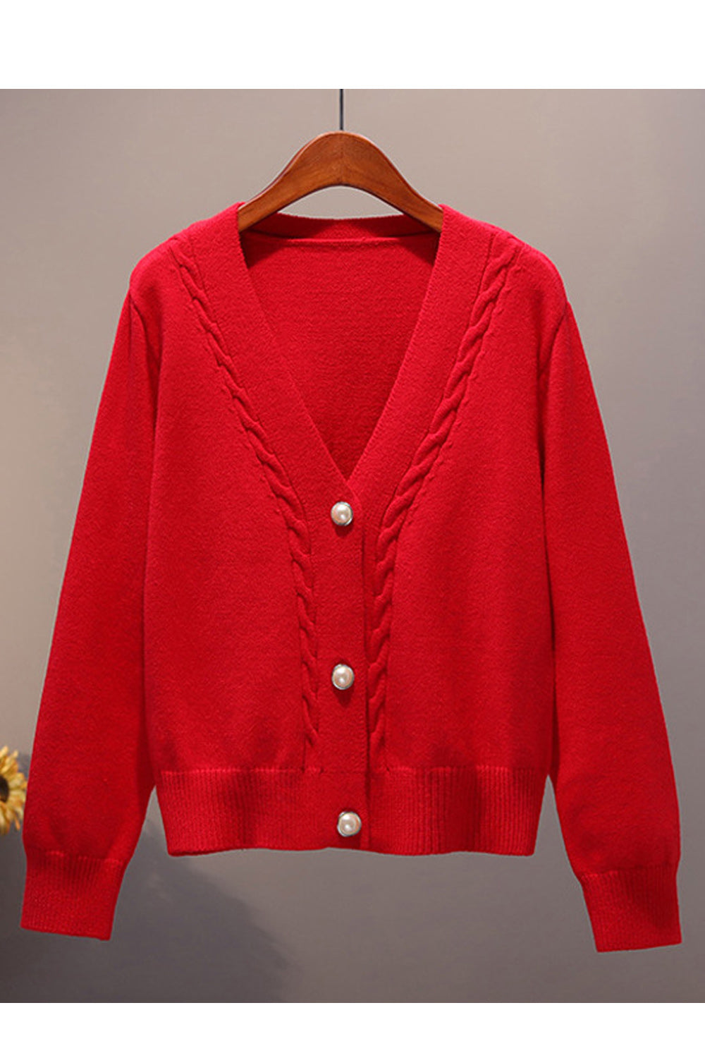 Women Button Closure Long Sleeve V-Neck Elegant Trendy Cardigan