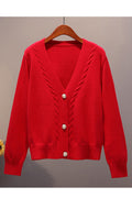 Women Button Closure Long Sleeve V-Neck Elegant Trendy Cardigan