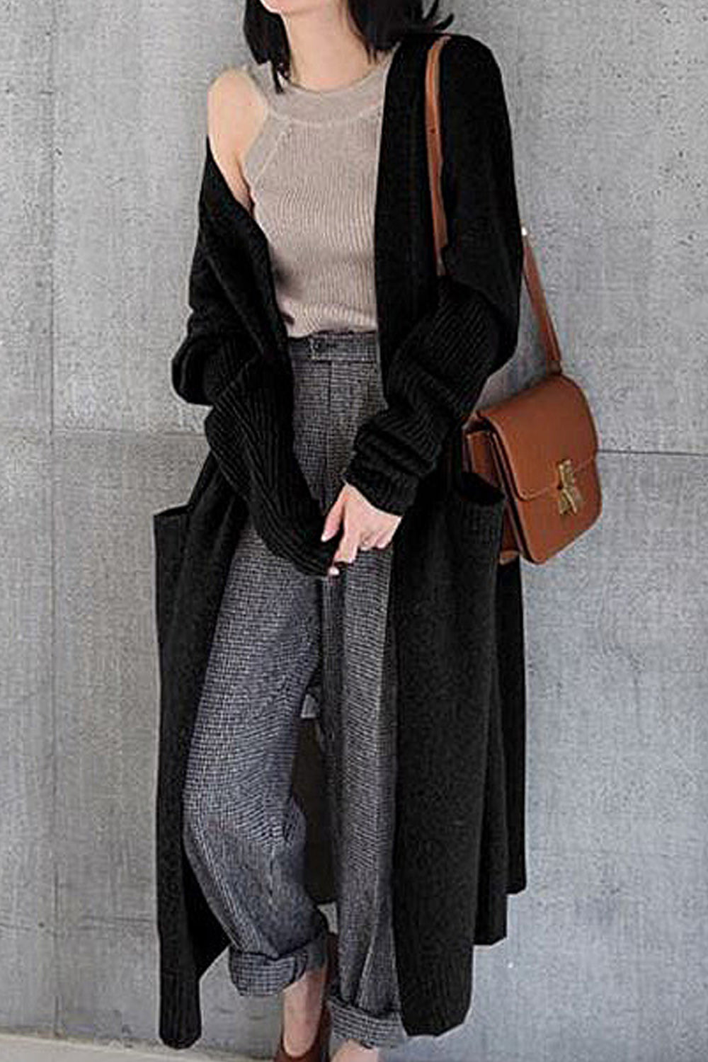 Women Long Length Solid Colored Cozy Knitted Winter Season Cardigan