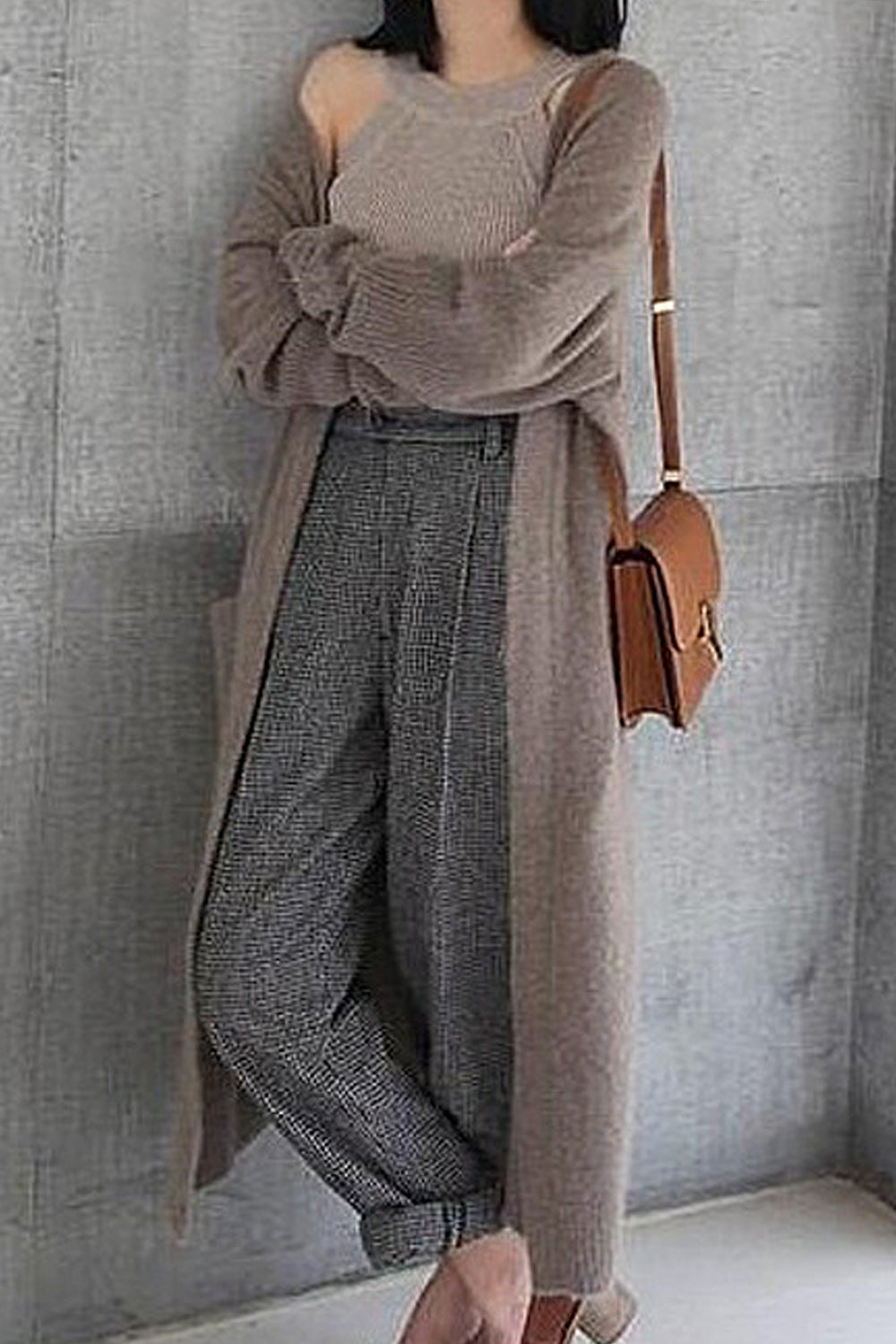 Women Long Length Solid Colored Cozy Knitted Winter Season Cardigan