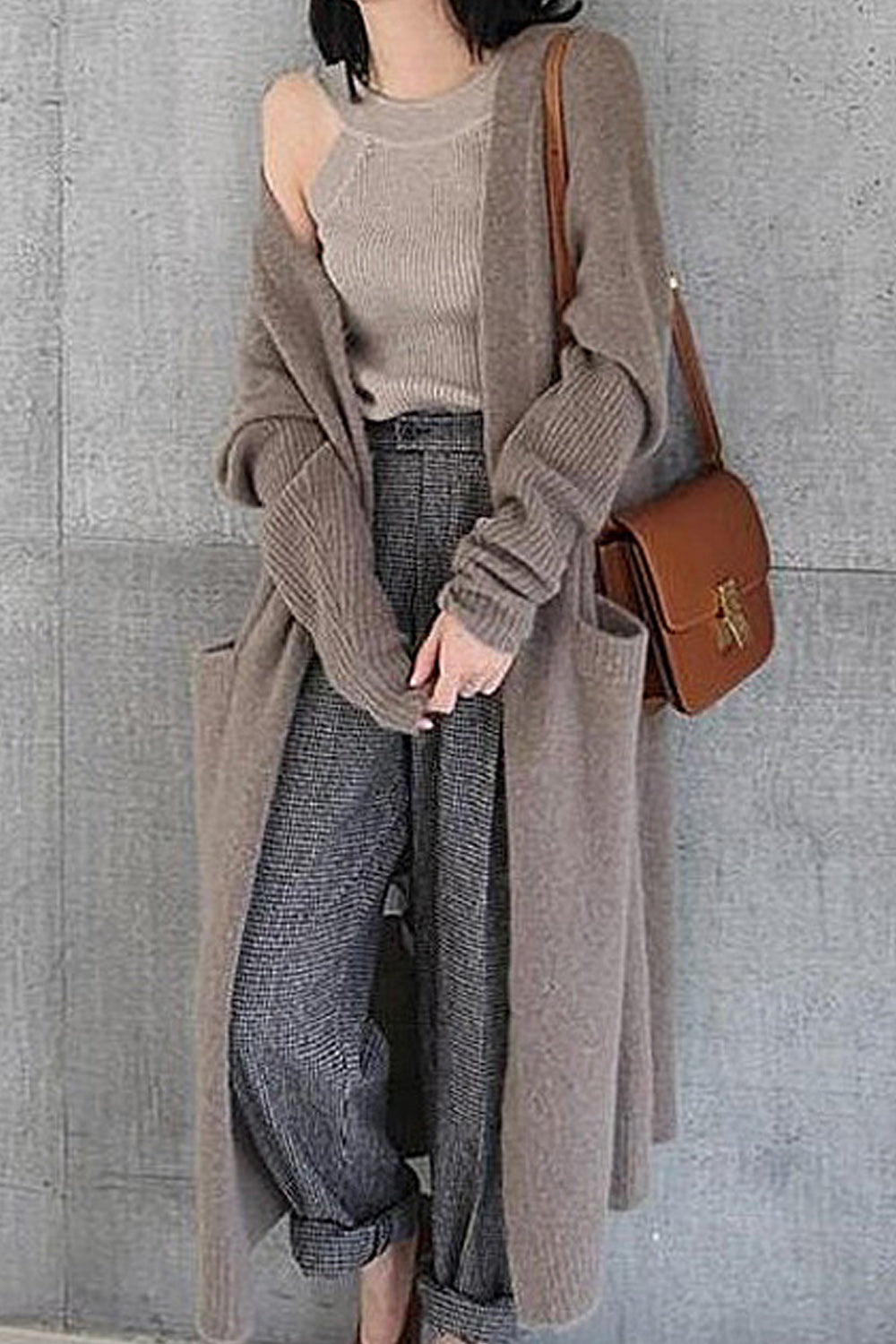 Women Long Length Solid Colored Cozy Knitted Winter Season Cardigan