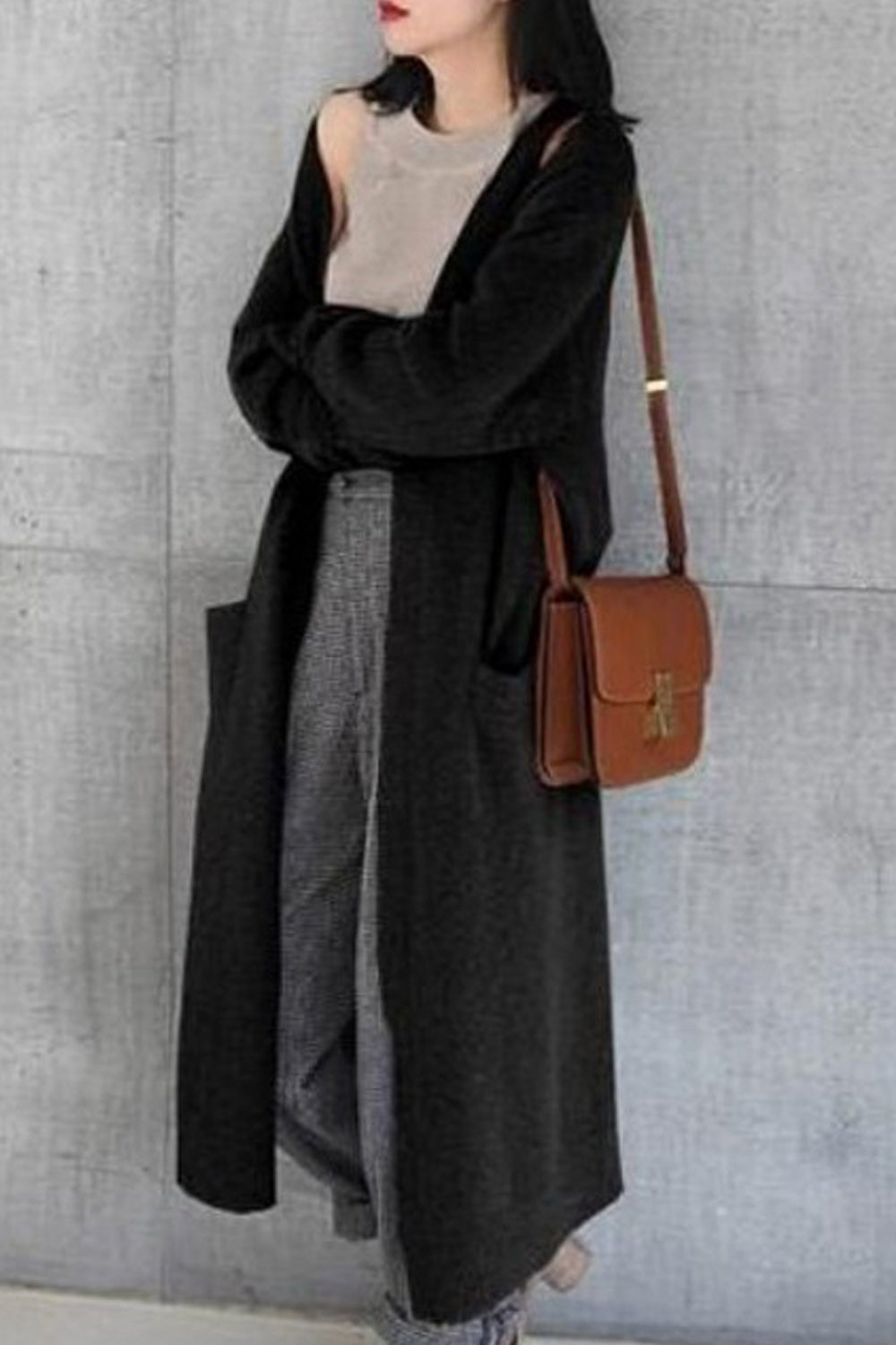 Women Long Length Solid Colored Cozy Knitted Winter Season Cardigan
