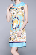 Women Blue Stripes Windproof Tie Waist Winter Dress