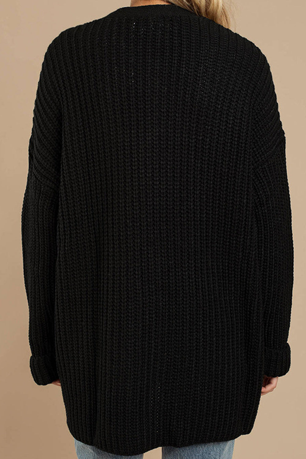 Women Pocket Styled Warm Solid Pattern Windproof Cardigan