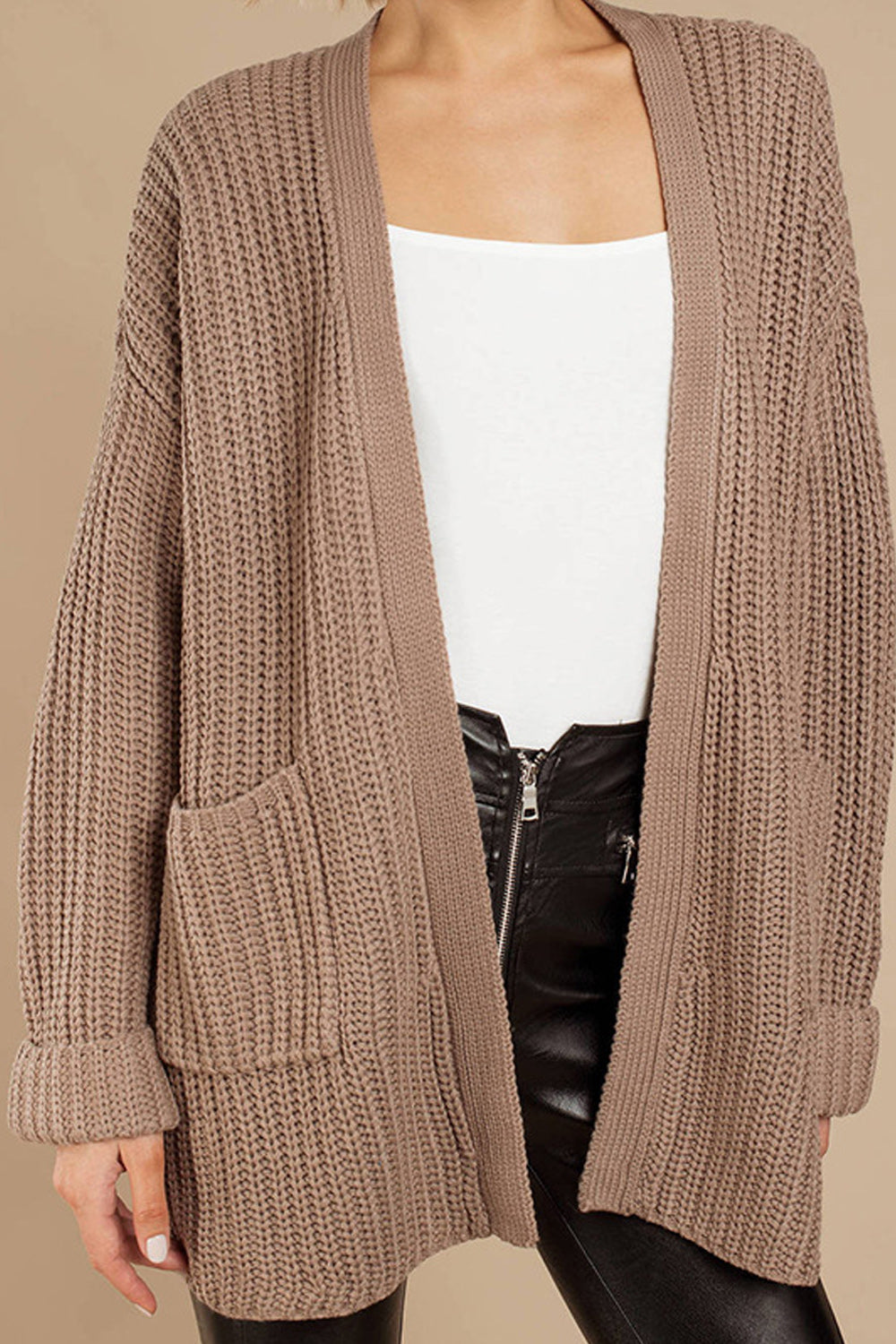 Women Pocket Styled Warm Solid Pattern Windproof Cardigan