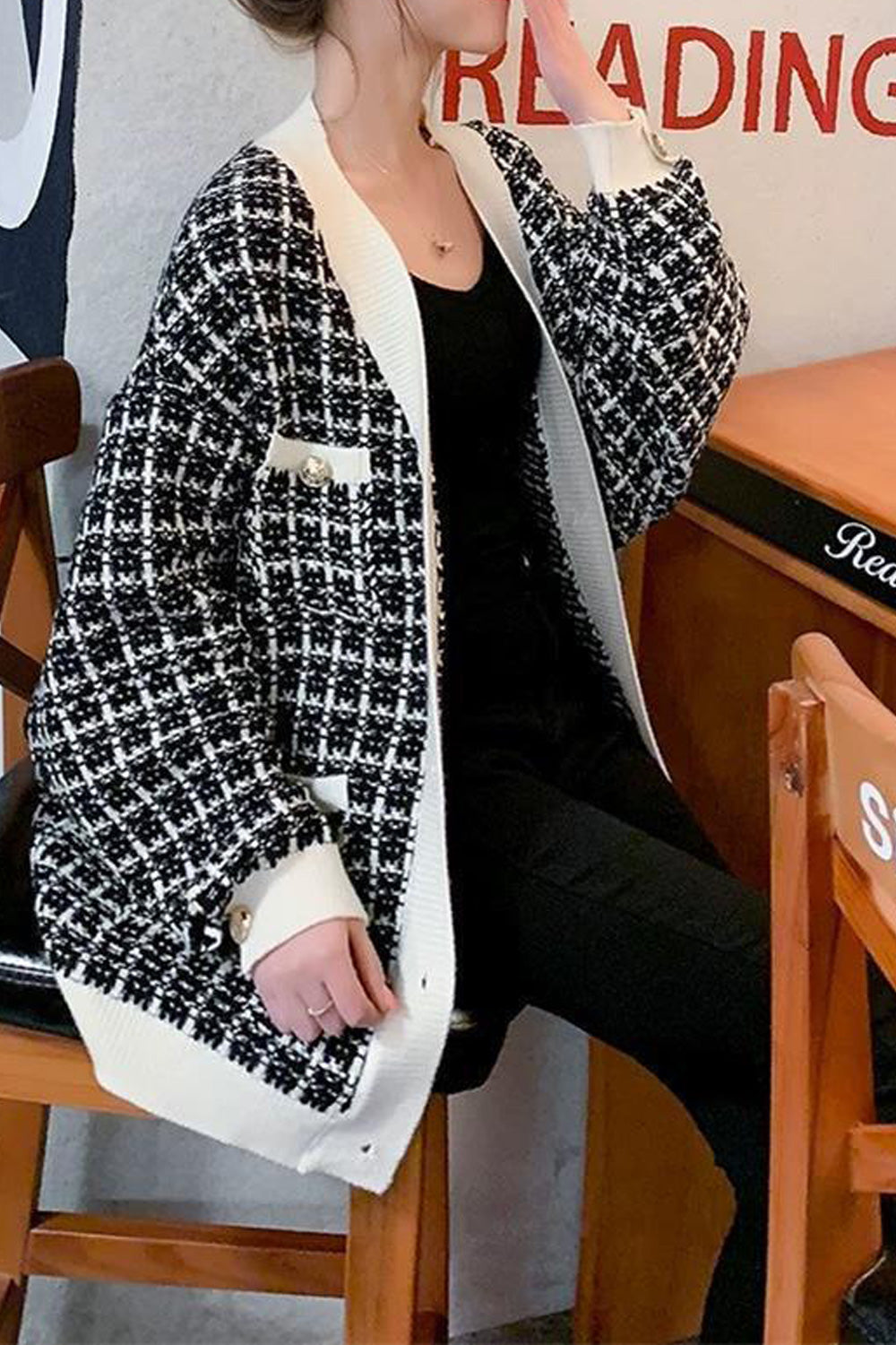 Women V-Neck Open Front Loose Fit Warm Knit Winter Cardigan