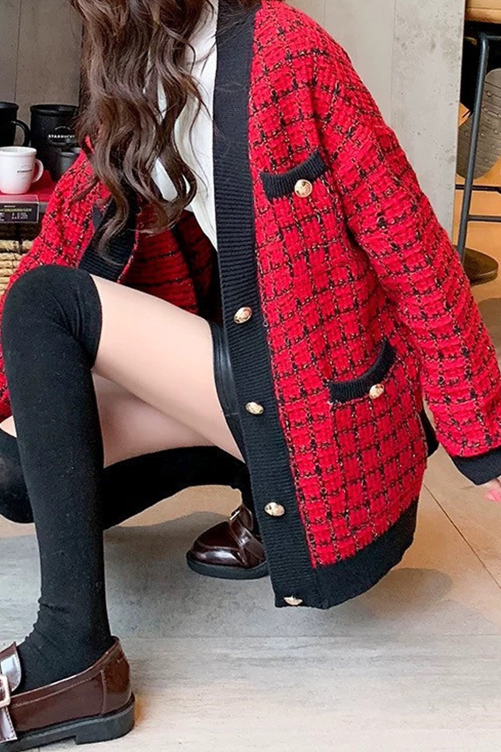 Women V-Neck Open Front Loose Fit Warm Knit Winter Cardigan