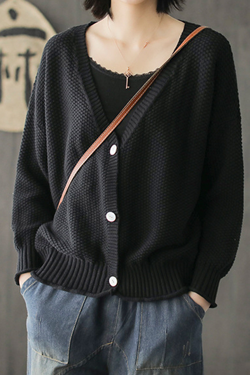 Women Elegant Warm V-Neck Trendy Long Sleeve Cardigan