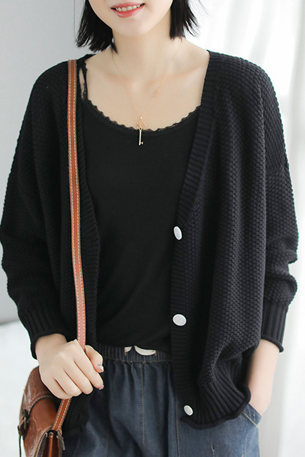 Women Elegant Warm V-Neck Trendy Long Sleeve Cardigan