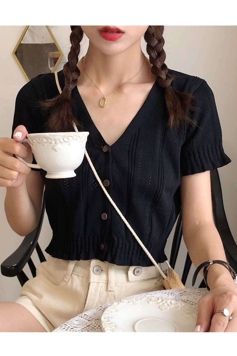 Women Short Sleeve Breathable Lightweight Solid Pattern Pretty Cardigan