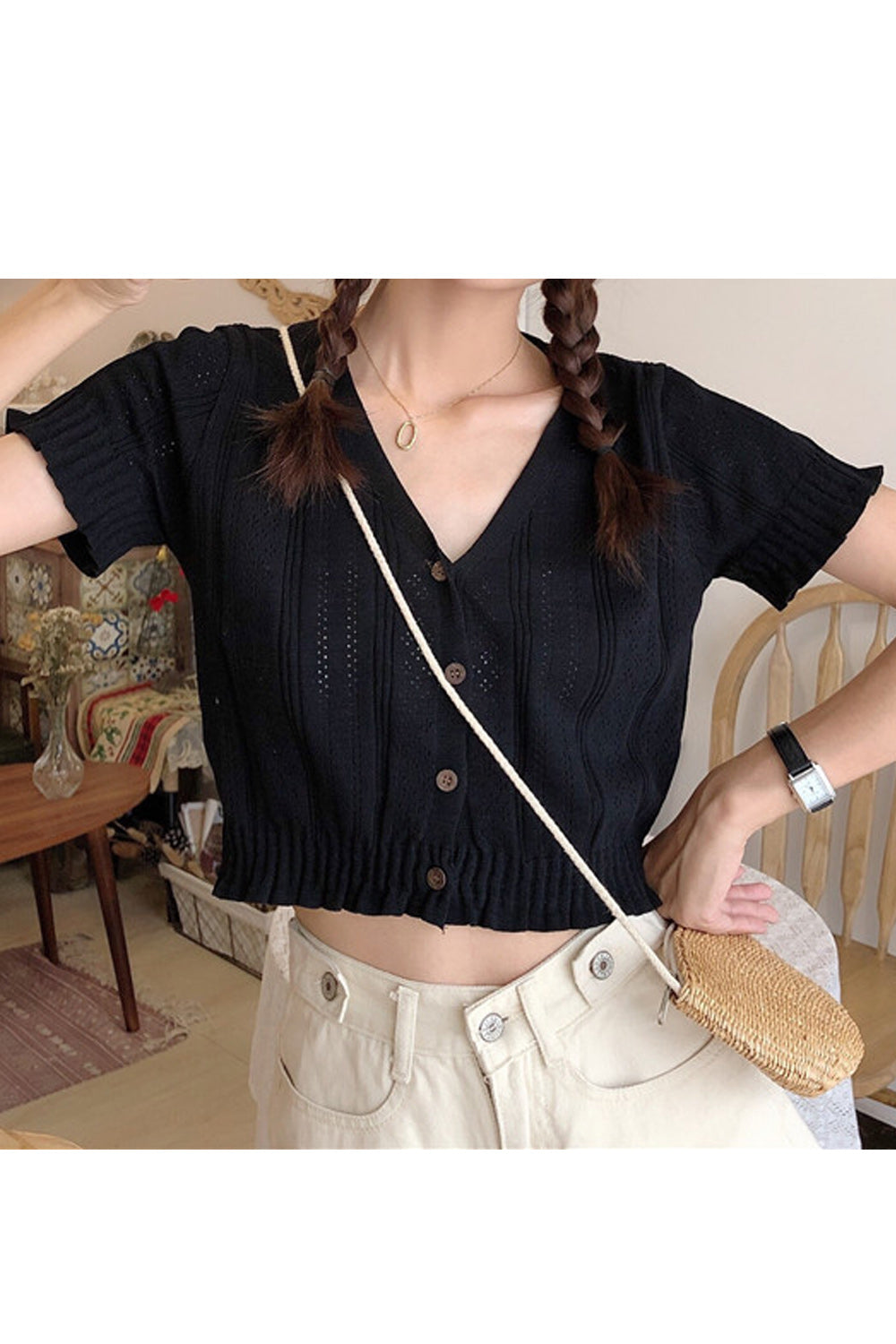 Women Short Sleeve Breathable Lightweight Solid Pattern Pretty Cardigan