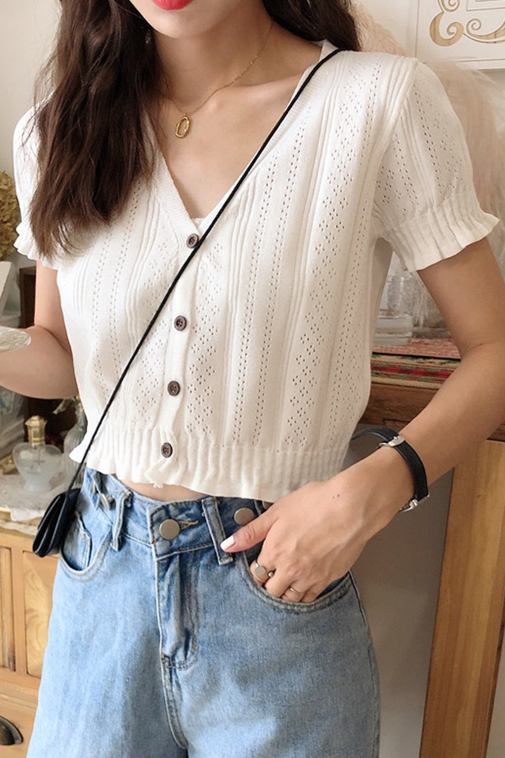 Women Short Sleeve Breathable Lightweight Solid Pattern Pretty Cardigan