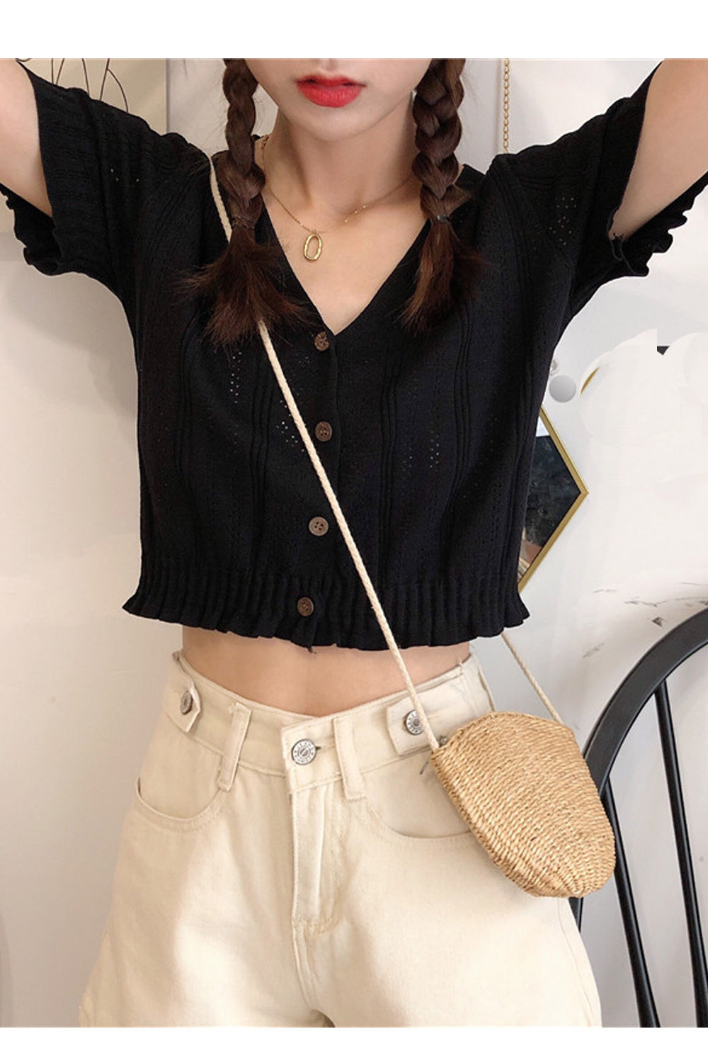 Women Short Sleeve Breathable Lightweight Solid Pattern Pretty Cardigan