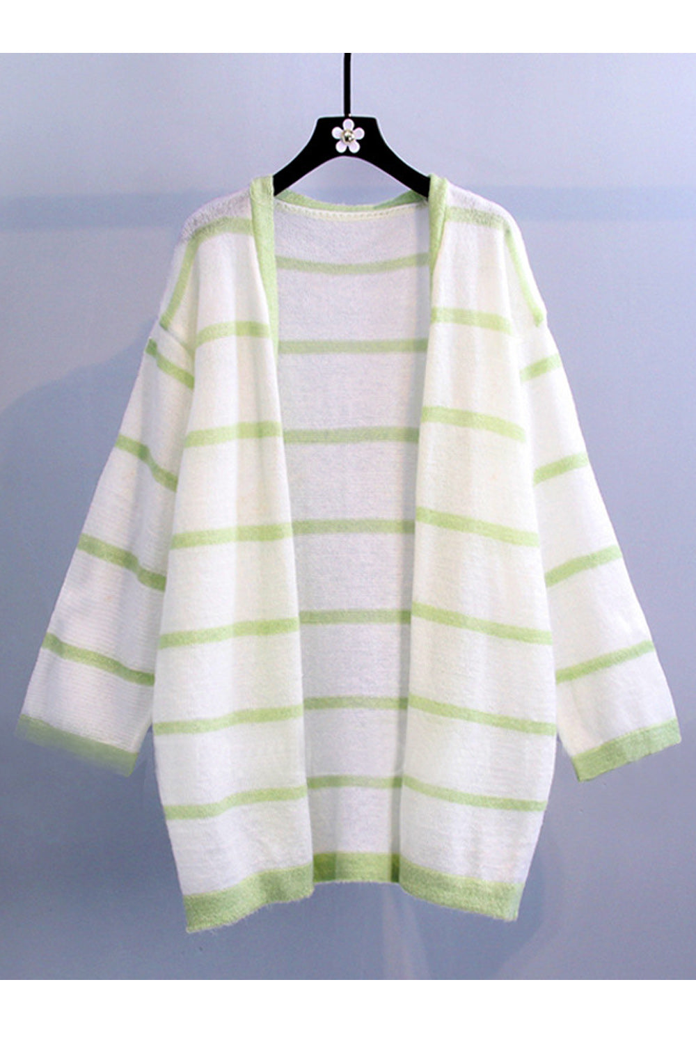 Women Pretty Stripe Pattern Front Open Loose Stylish Cardigan