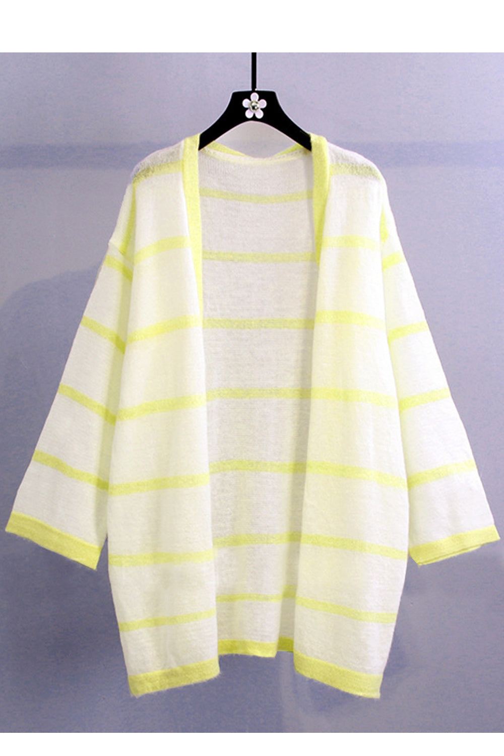 Women Pretty Stripe Pattern Front Open Loose Stylish Cardigan