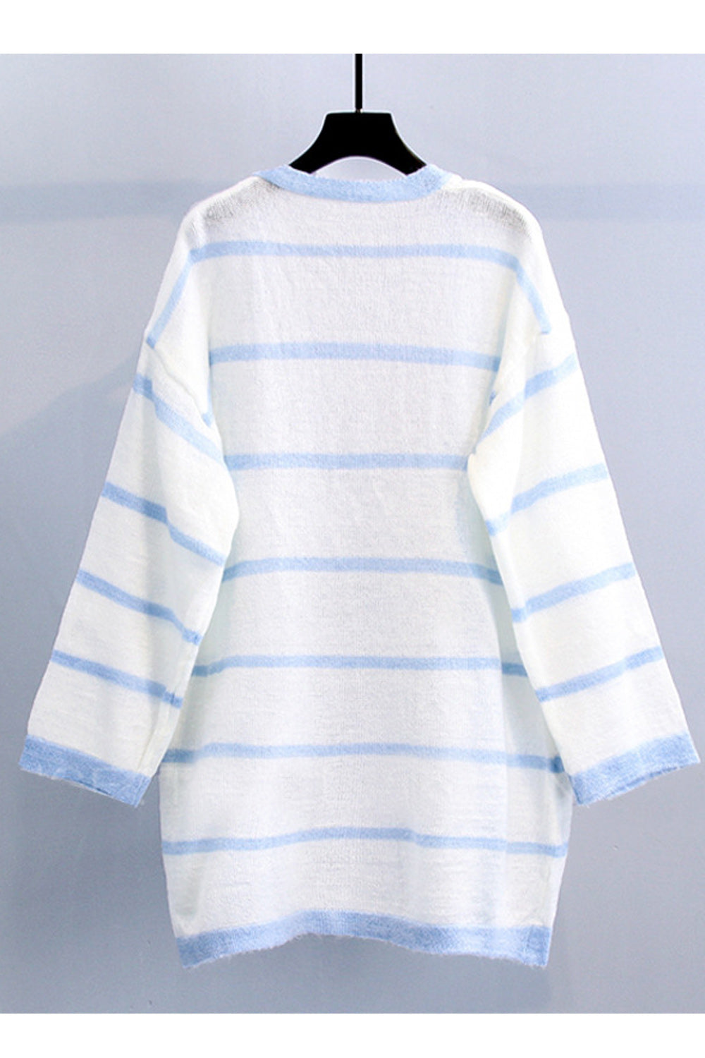 Women Pretty Stripe Pattern Front Open Loose Stylish Cardigan