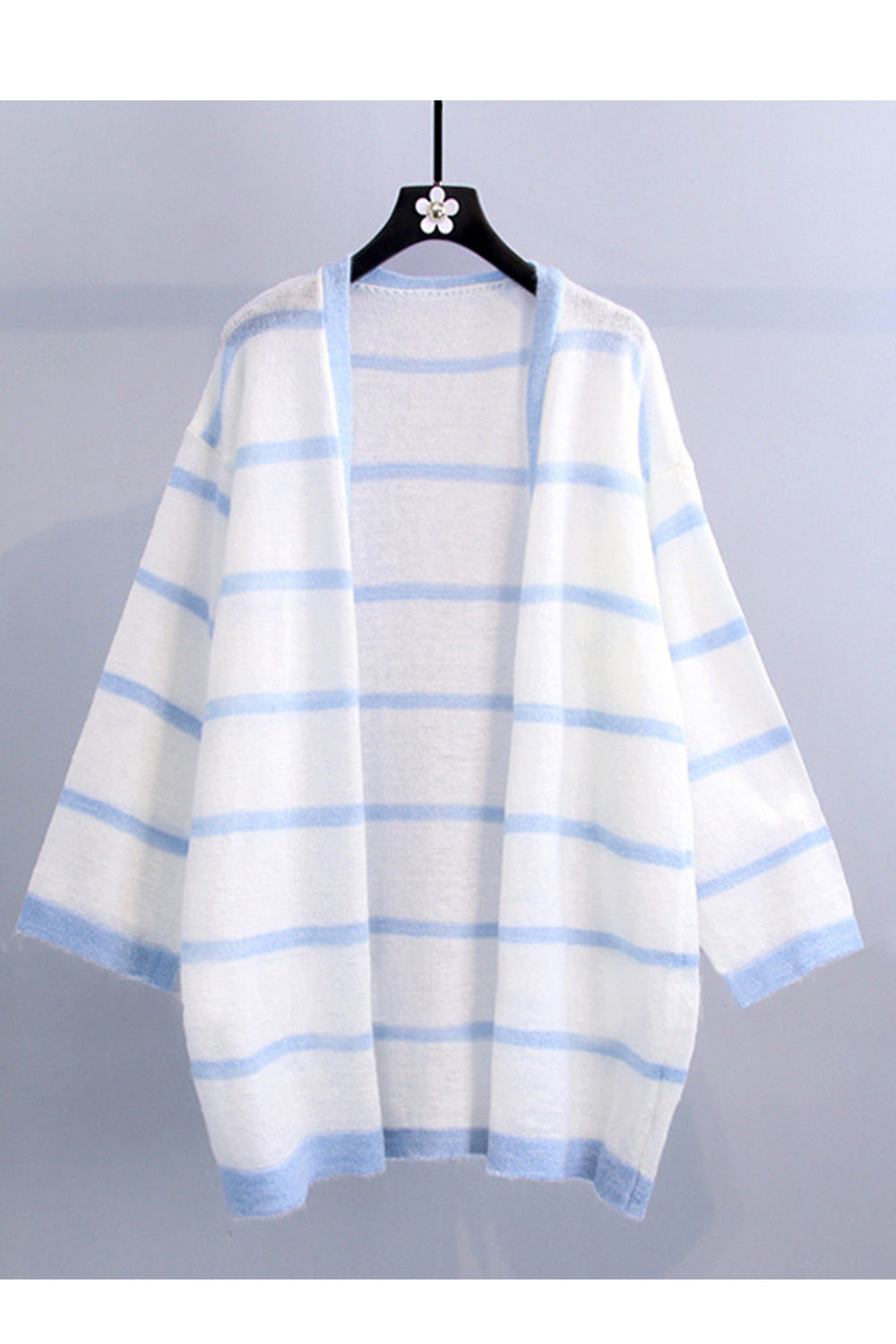 Women Pretty Stripe Pattern Front Open Loose Stylish Cardigan
