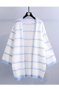 Women Pretty Stripe Pattern Front Open Loose Stylish Cardigan