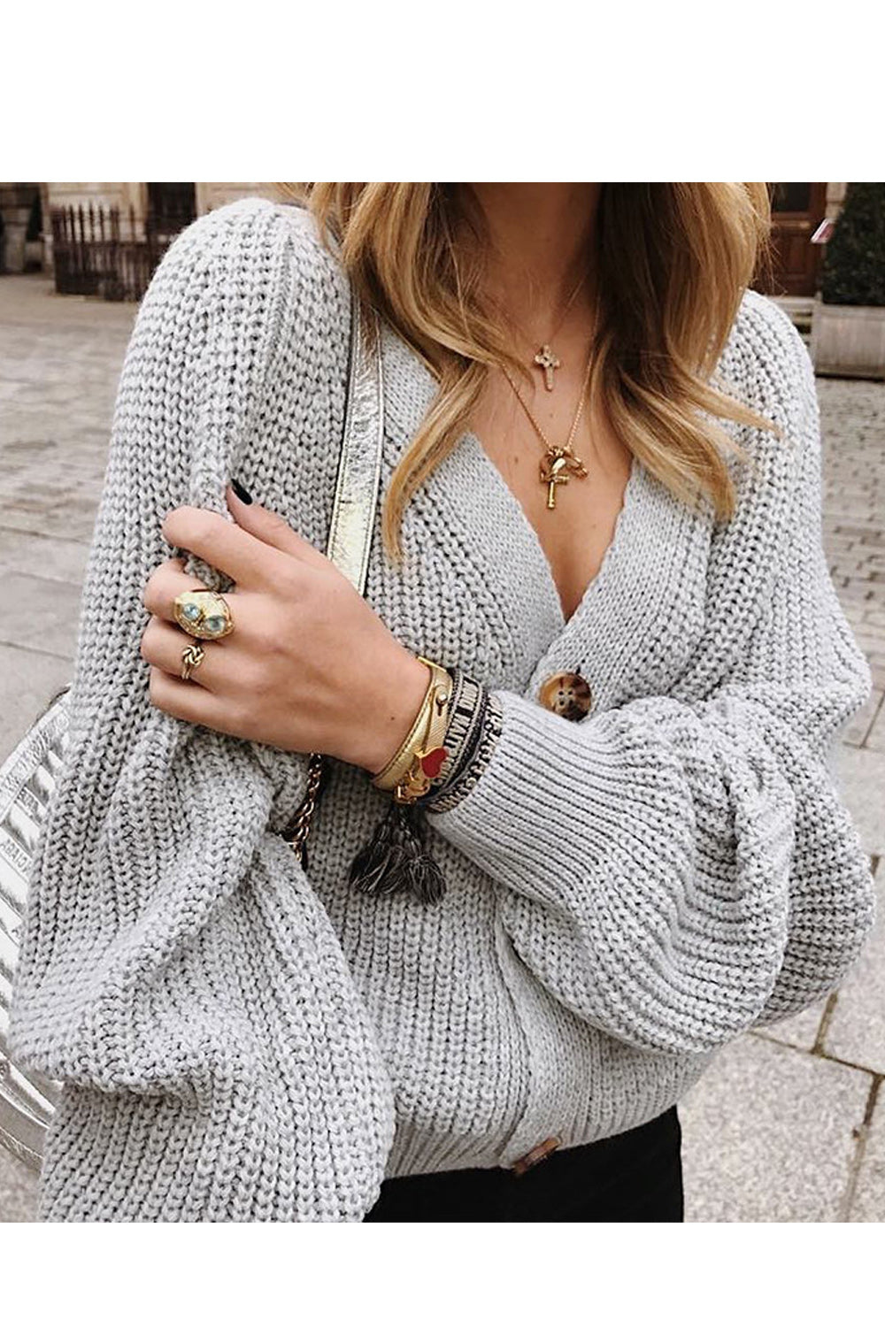 Women V-Neck Trendy Solid Colored Cozy Cardigan