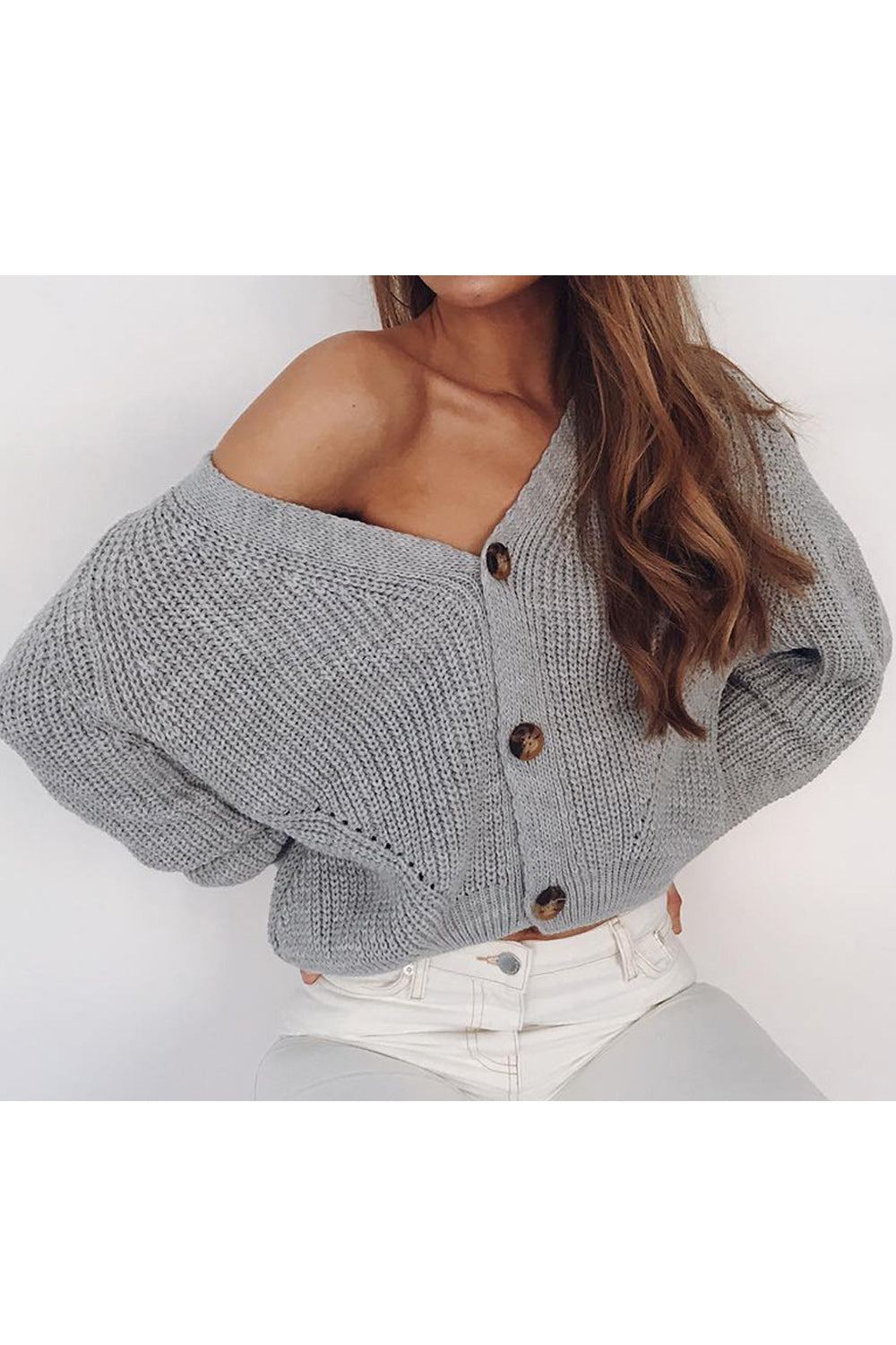 Women V-Neck Trendy Solid Colored Cozy Cardigan