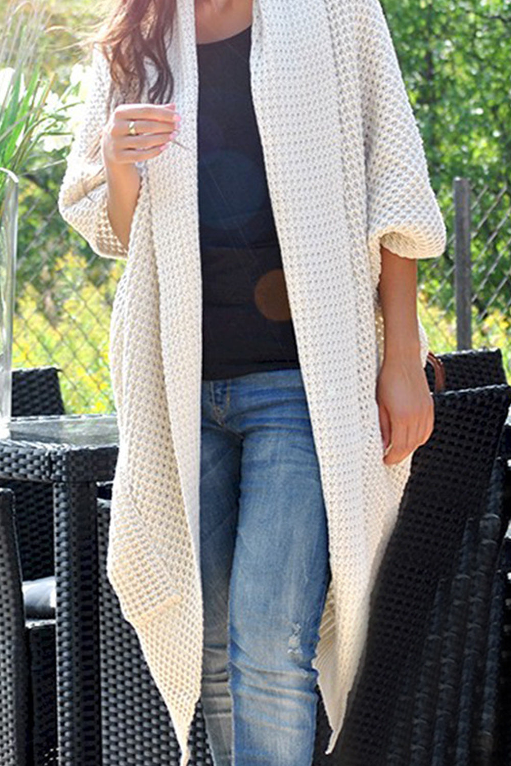 Women Solid Colored Cozy Mid Length Breathable Cardigan