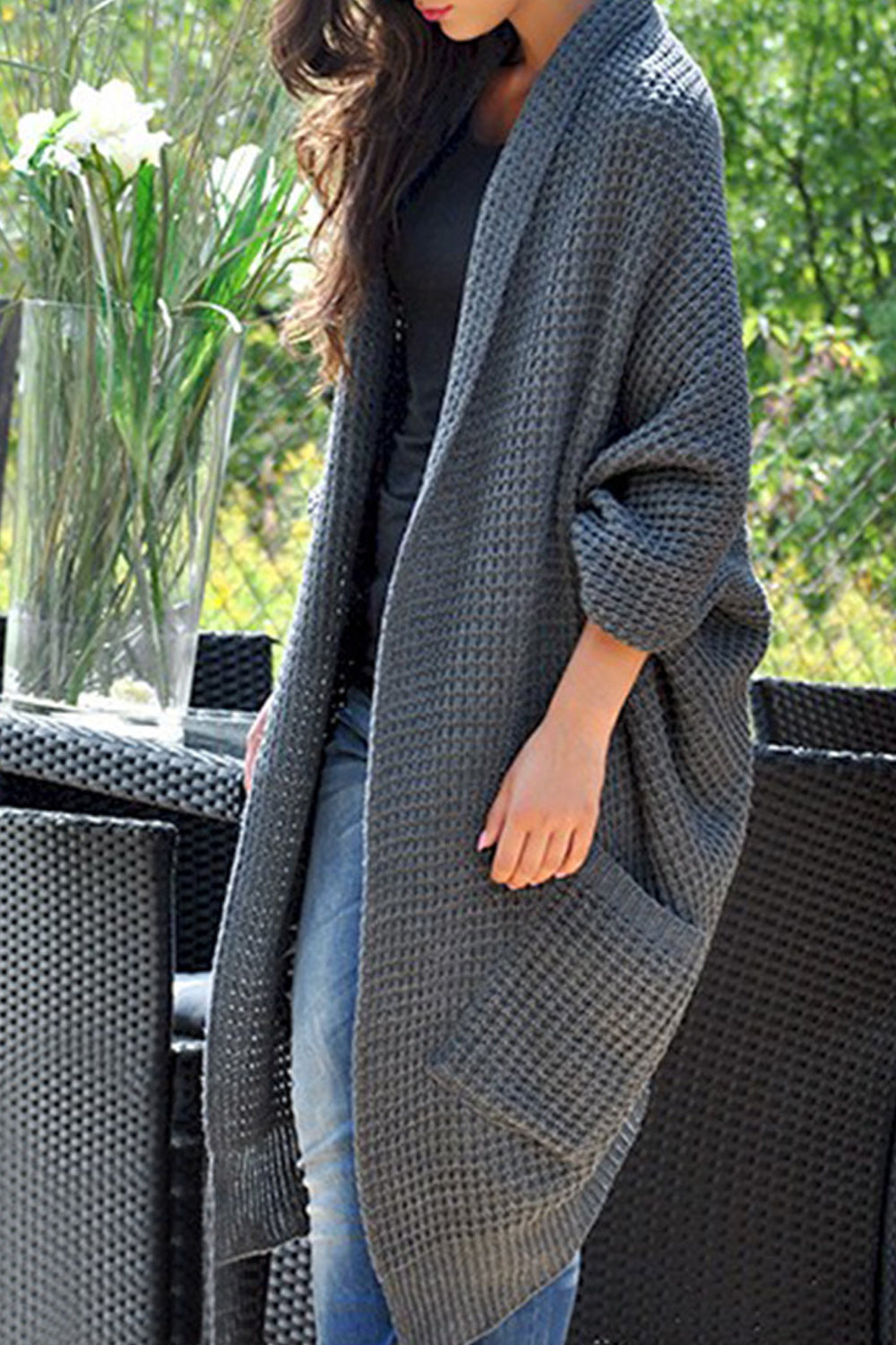 Women Solid Colored Cozy Mid Length Breathable Cardigan